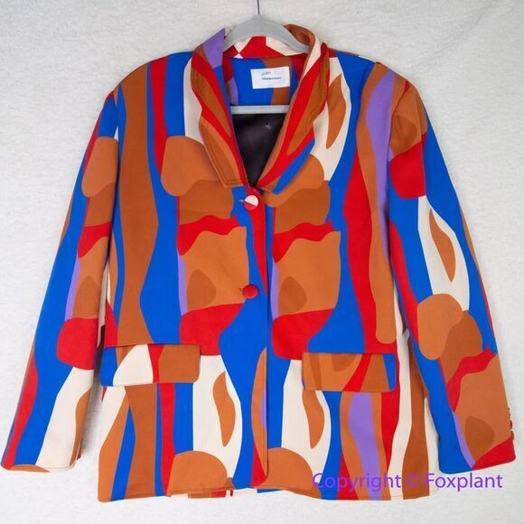 New! Hosbjerg Anthropologie Greta Adele Blazer geometric abstract print red blue - Picture 6 of 16